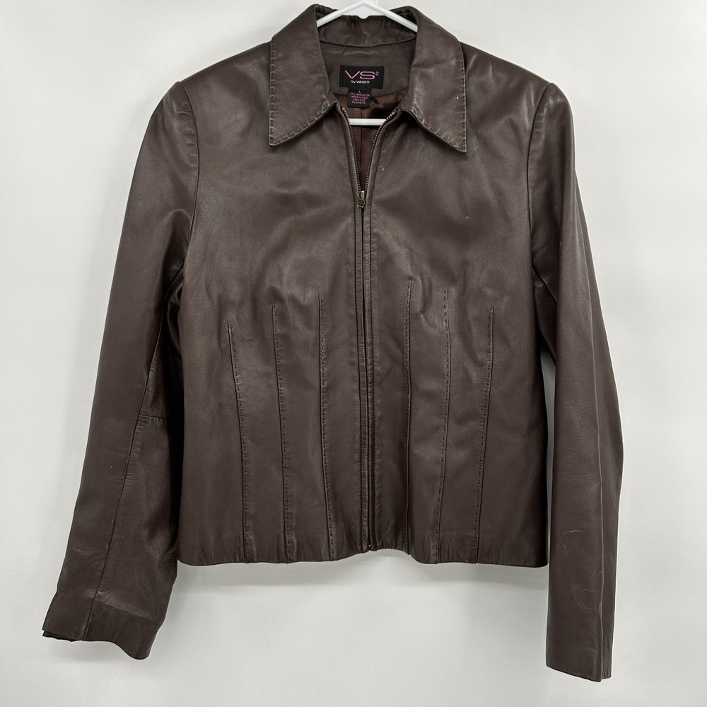 Vintage Y2K Vakko Womens Lamb Leather Jacket Size L Brown‎ Clean Girl Academia